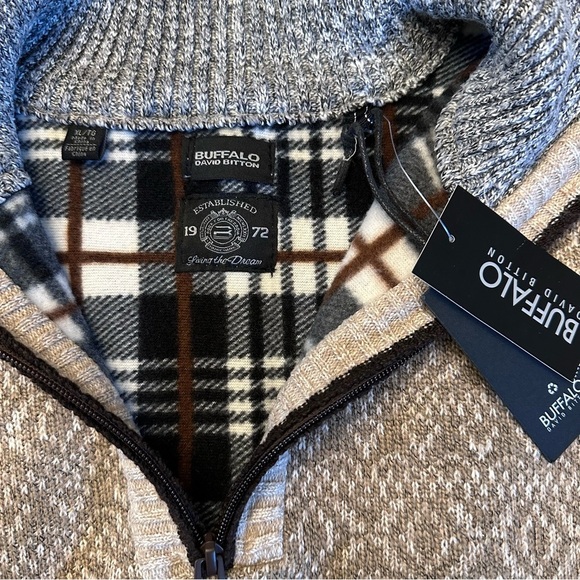 BUFFALO David Bitton Men’s Combo Jute Fleece Lined 3/4 Zip Sweater Size XL - Picture 12 of 15